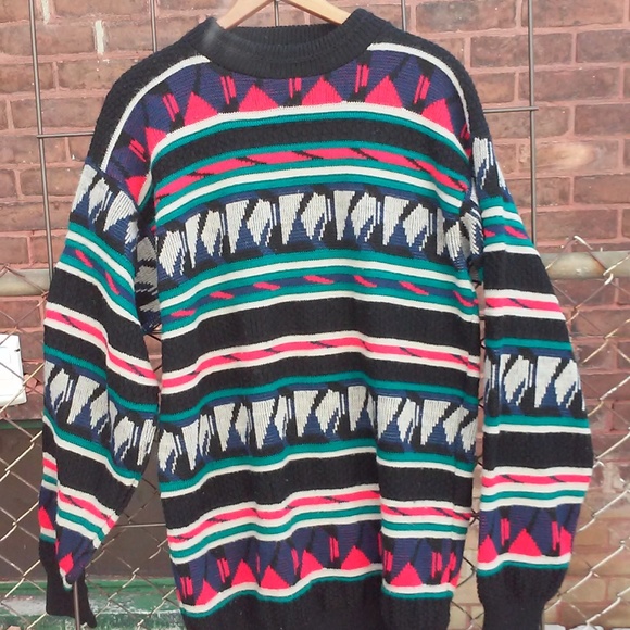 Vintage Other - Vintage Bold Multi Pattern Chunky Sweater